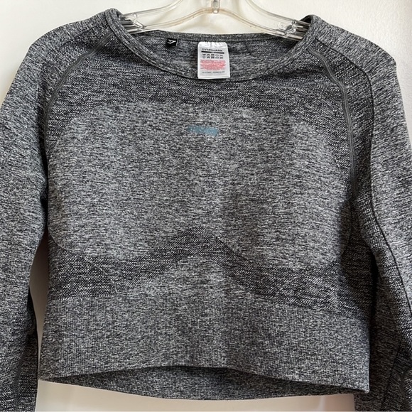 Gymshark Flex Long Sleeve Crop Top in Charcoal Marl/Teal - Picture 5 of 8
